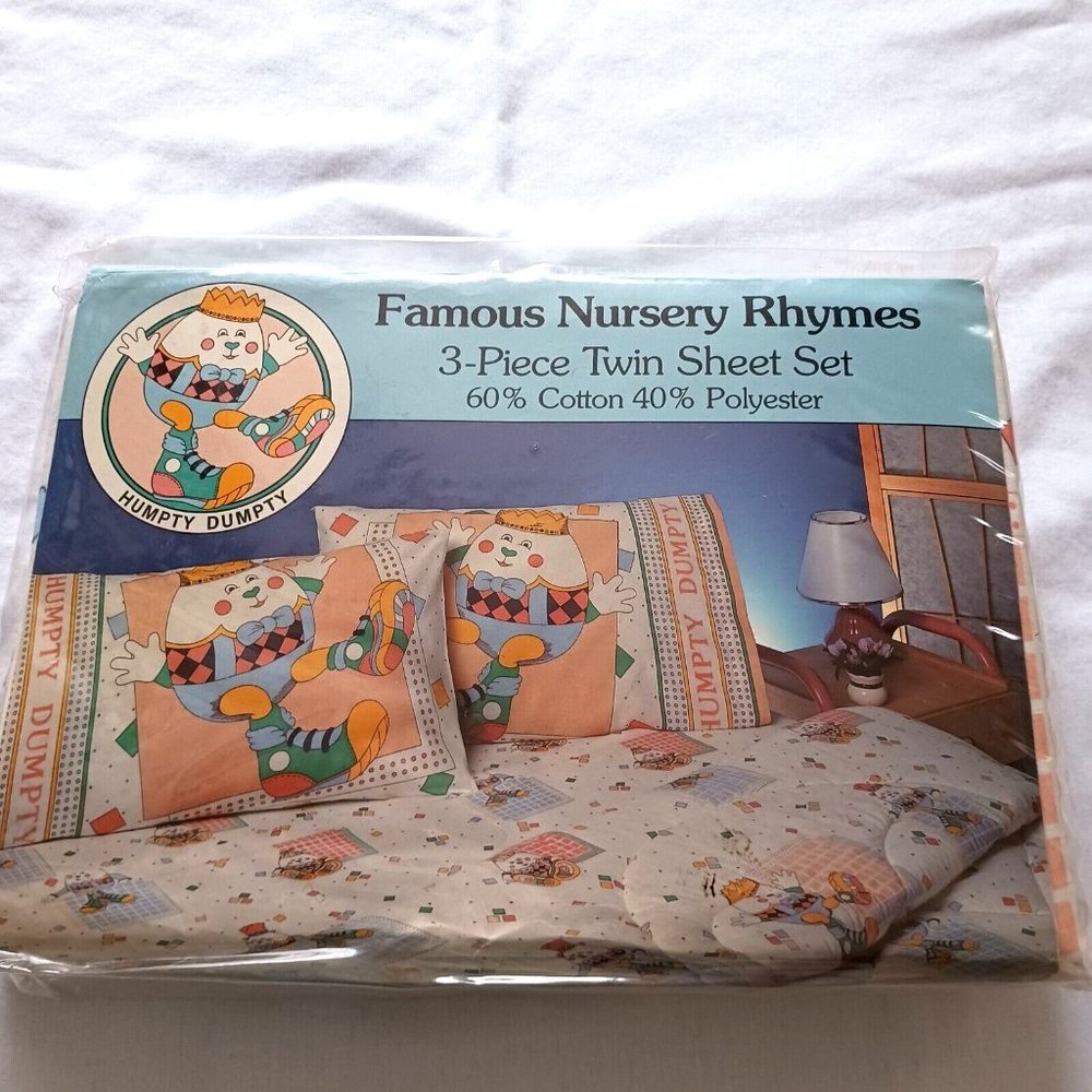 Vintage‎ Franco Humpty Dumpty Twin Size Sheet Set Famous Nursery Rhymes New